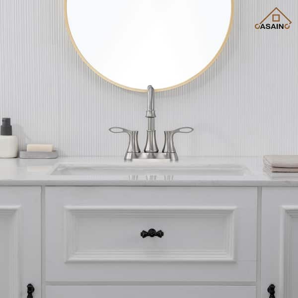 4 in. Centerset Double Handle High Arc Bathroom Sink Faucet Lavatory Faucet with Stainless steel Drain in Brushed Nickel