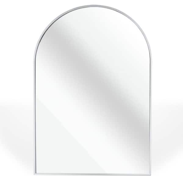 Miscool Thi 24 in. W x 36 in. H Modern Arched Aluminum Framed Living Room Wall Mirror Bathroom Vanity Hanging Mirror in Silver
