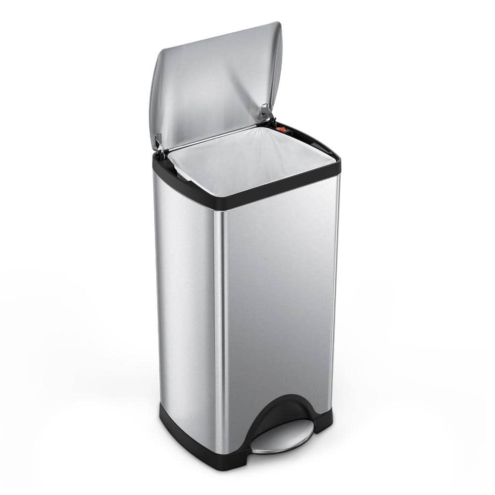 30L Silver Stainless Steel Rectangular Step Trash Can