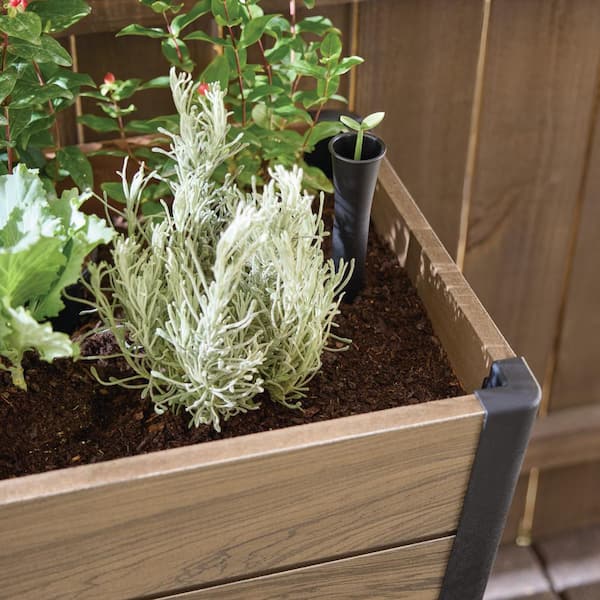 Vigoro Oak Vinyl Resin Garden Bed Planter with Storage Shelf
