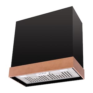 30 in. 600 CFM Ducted Wall Mount Range Hood with Push Control, LED Lights and Charcoal Filter, in Black with Copper