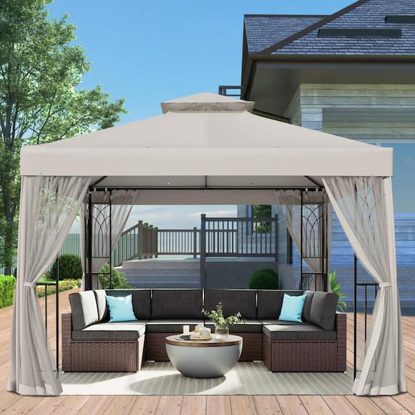 10 ft. x 10 ft. Outdoor Patio Gazebo Canopy Tent with Ventilated Double Roof and Mosquito Net