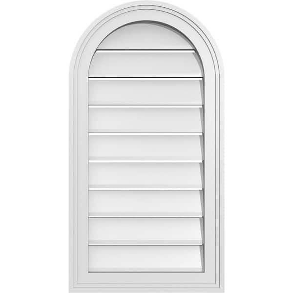 Ekena Millwork 16 in. x 30 in. Round Top White PVC Paintable Gable Louver Vent Functional