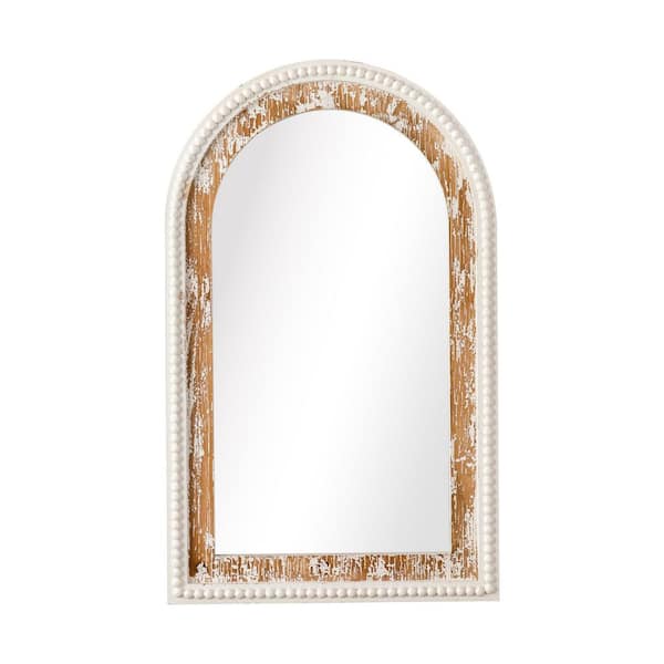 19 in. W x 31 in. H Arched Beaded Framed Floating Wall Bathroom Vanity Mirror in Antique White