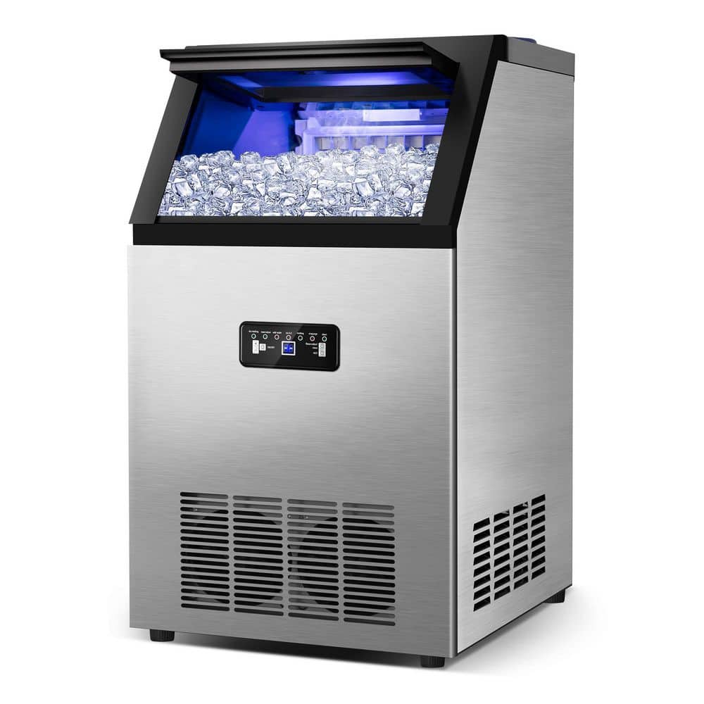 16.8 in. 120 lb. /24h Full Size Cubes Commercial Freestanding Ice Maker with 30 lbs Storage Bin In Stainless Steel