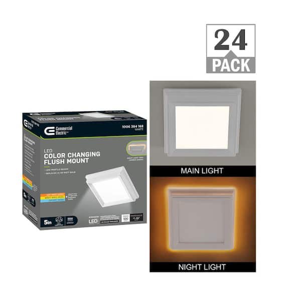 5 in. White Square Thin Profile LED Flush Mount with Night Light 500 Lumens Adjustable CCT J-box Compatible (24-Pack)