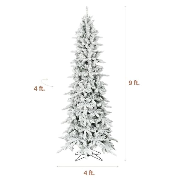 9 ft. Slim Flocked Artificial Christmas Tree, Mountain Pine Holiday Tree with No Attached Lights, Realistic, Modern