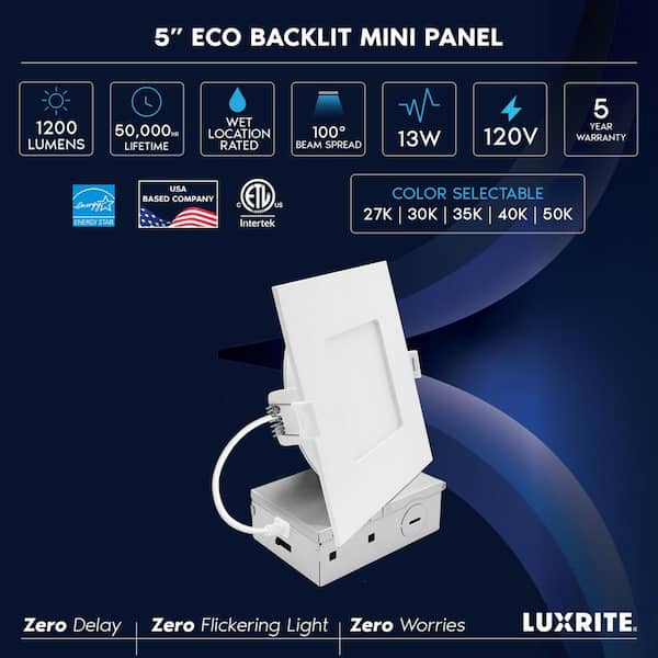 48-pack 5 in. Integrated LED Square Recessed Light, Mini Panel Light, 5CCT, 1200LM, 13W, 100°, Dimmable, ETL Listed