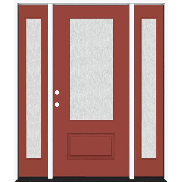 Legacy 68 in. W. x 80 in. 3/4 Lite Rain Glass RHIS Primed Morocco Red Finish Fiberglass Prehung Front Door Db. 14 in. SL