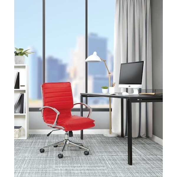 ワークチェア レッド Office Star Products Mid Back Manager's Faux Leather Chair in Red