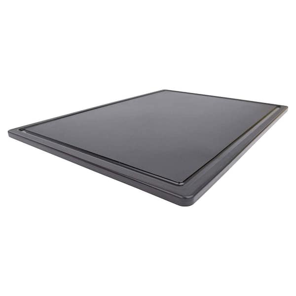 Photo 1 of 24 in. x 18 in. Rectangle HDPE Dishwasher Safe Cutting Board withGroove, Black