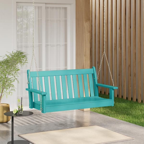 Laguna Outdoor Patio Weather Resistant Poly Plastic 51" 2-Person Hanging Porch Swing in Turquoise