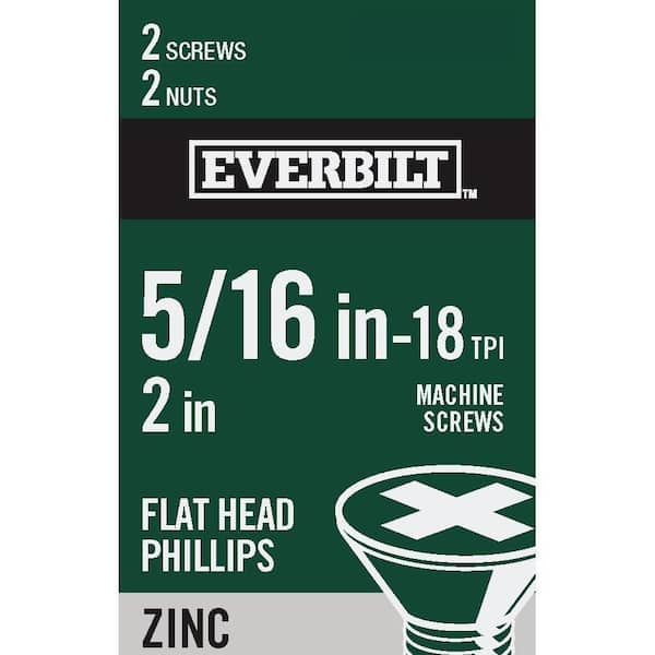 Everbilt 5/16 in.-18 x 2 in. Phillips Flat Head Zinc Plated Machine Screw (2-Pack)