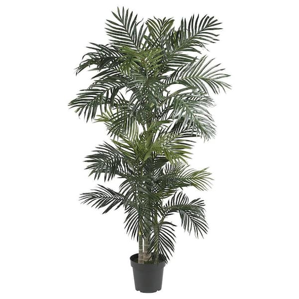 Unbranded 6.5 ft. Artificial Golden Cane Palm Tree in Black Planter with Realistic Trunks