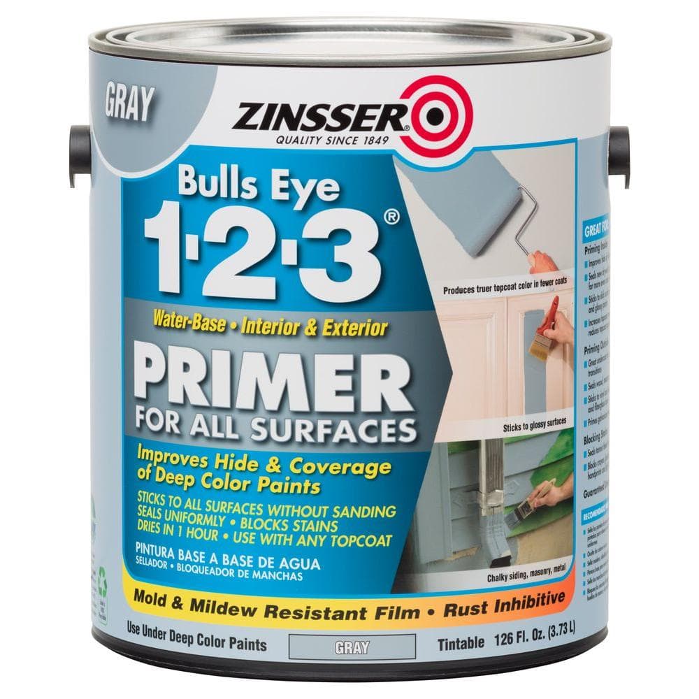 Gray  Zinsser Bulls Eye Water- Based 1-2-3 For All Surface Primer-285085 Gallon