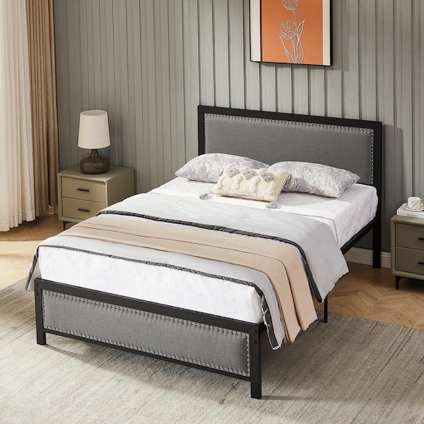 VECELO Upholstered Bed with Adjustable Headboard, No Box