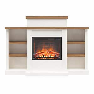 Garrison 64.33in Freestanding Electric Fireplace with Mantel and Bookcase in Plaster and Walnut