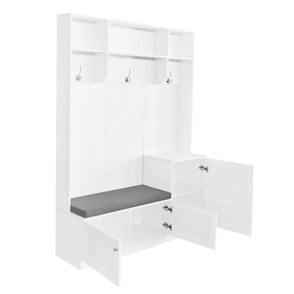 Nestfair Entryway Wall Mounted Coat Rack with 4 Dual Hooks and Storage Shelf - White