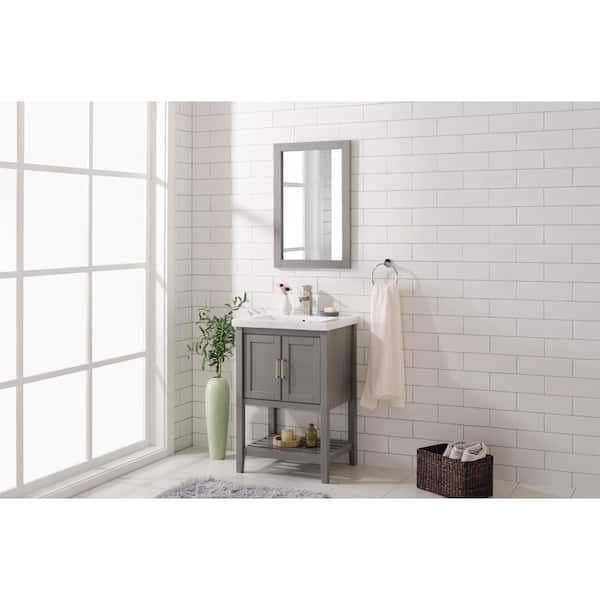 24 in. W x 18.5 in. D Vanity in Gray with Ceramic Vanity Top in White with White Basin