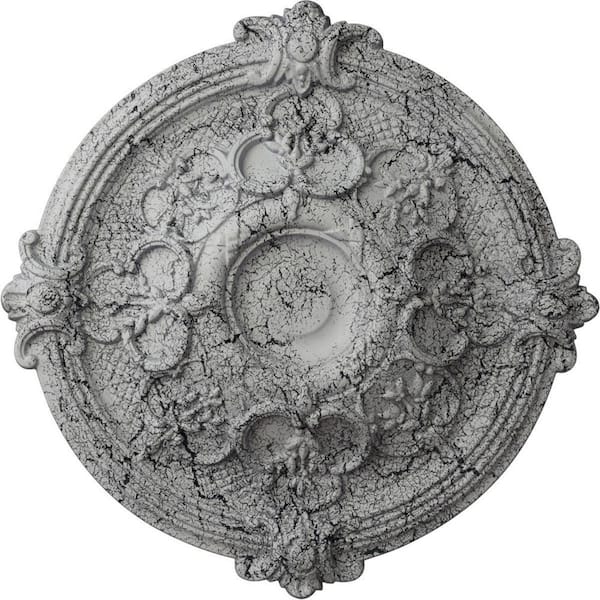 Ekena Millwork 1-3/4 in. x 17-3/8 in. x 17-3/8 in. Polyurethane Hamilton Ceiling Medallion, Ultra Pure White Crackle