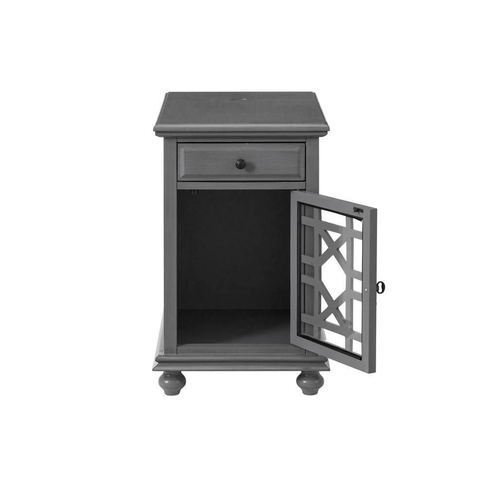 Sophisticated Gray Pine Chairside Table with Power Outlets
