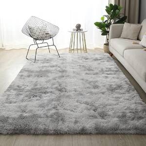 Contemporary Shag Grey White 4 ft. x 4 ft. Solid Square Area Rug
