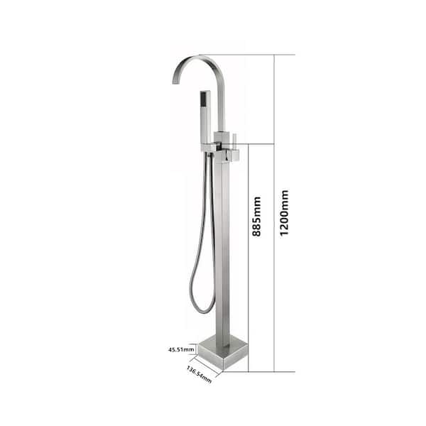 Single-Handle Freestanding Tub Faucet with Hand Shower Head in Brushed Nickel