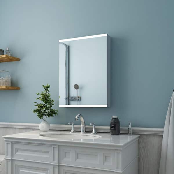 ANTFURN 20 in. W x 26 in. H Middle Rectangular Silver Aluminum Surface Mount Medicine Cabinet with Mirror Left Door