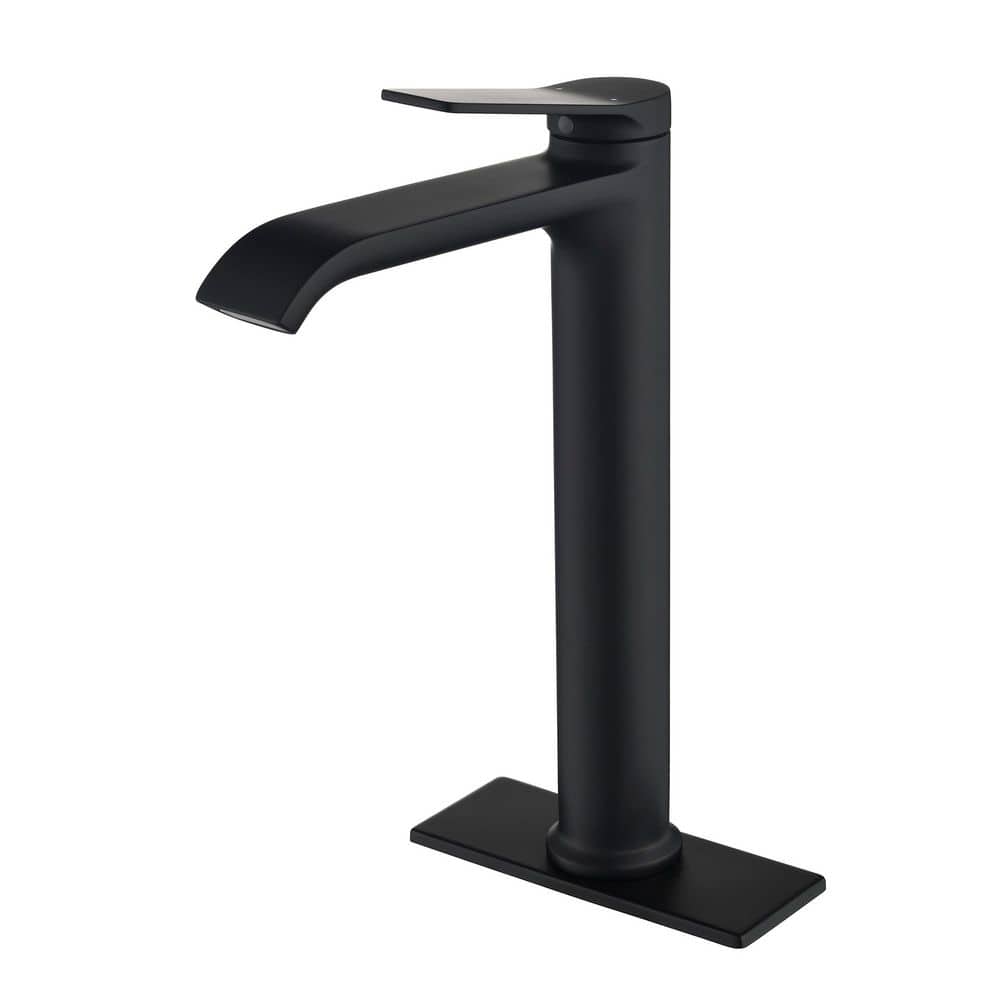 "Brass Single Handle Waterfall Vessel Sink Faucet with Deck Plate and 24"" cUPC Certified Supply Lines in Matte Black" price history on PriceWatchPro