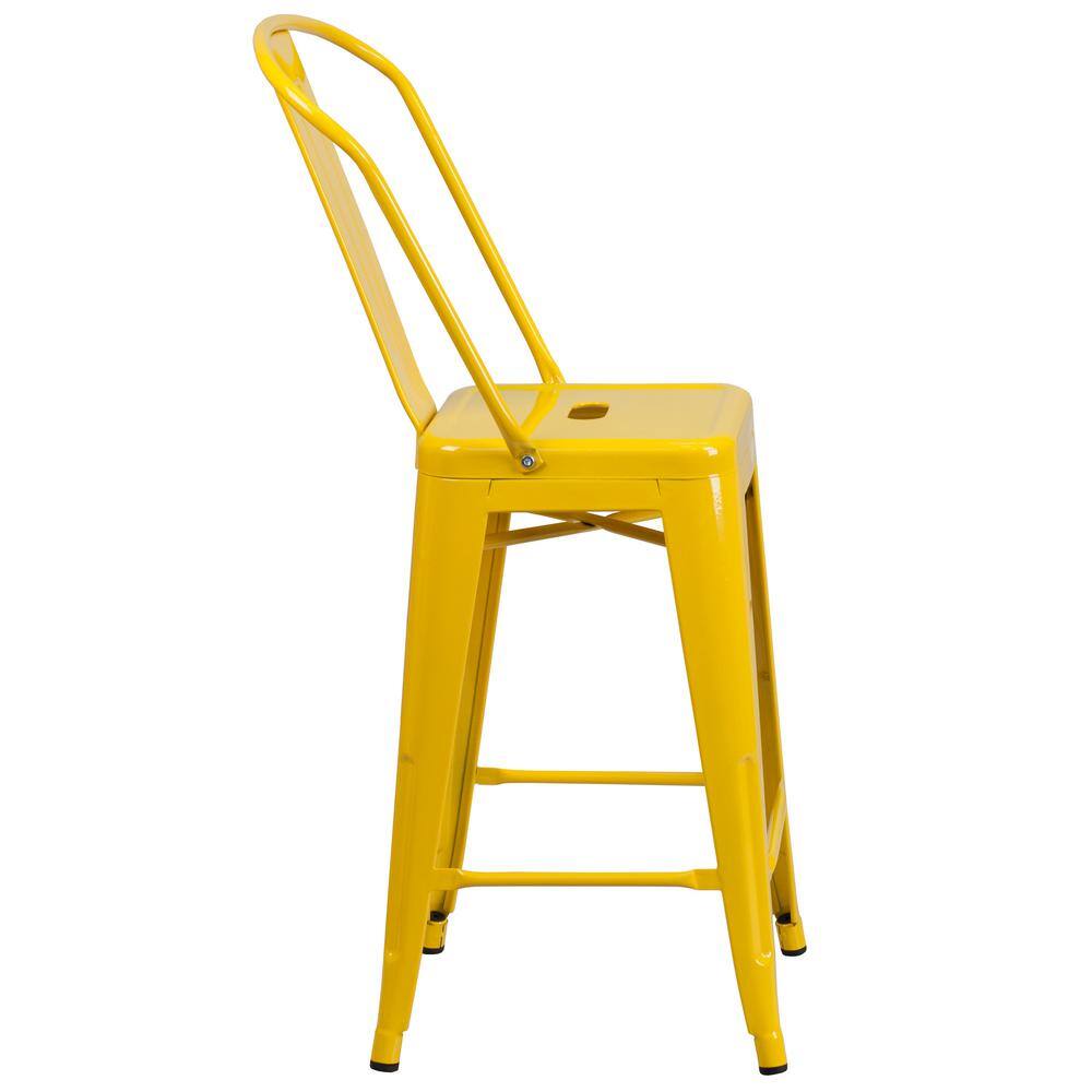 Yellow Metal Slat Back Dining Chair with 24" Seat Height