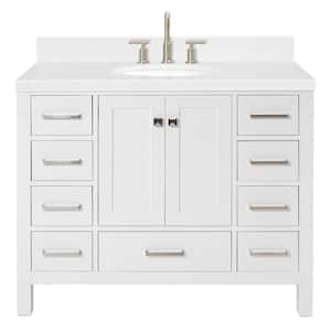 Cambridge 42 in. W x 22 in. D x 36 in. H Single Oval Sink Bath Vanity in White with Carrara White Quartz Top