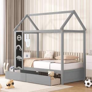 Harper & Bright Designs Gray Twin Size Wood House Bed with Drawers and ...