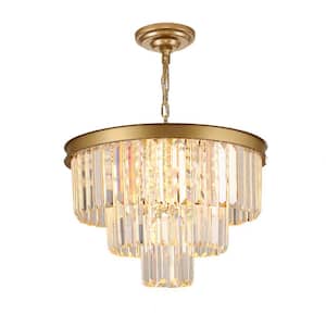 19 in. 6-Light Gold Modern Crystal Chandelier, 3-Tier Luxury Adjustable Pendant Light for Living Room (Bulbs Included)