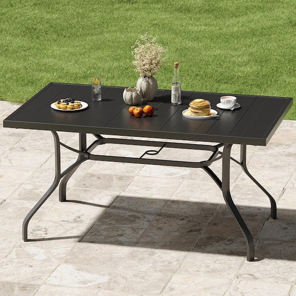 Outdoor Metal Patio Dining Table 60"x35", Rectangle Patio Dining Table with 1.57" Umbrella Hole