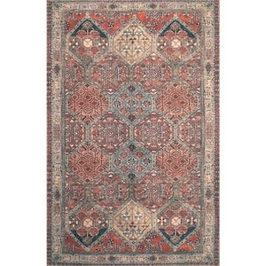 Cayetana Red 2 ft. x 3 ft. Eclectic Moroccan Machine Washable Area Rug