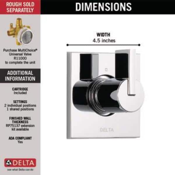 Chrome Stainless Steel Wall-Mounted Shower Diverter Trim Kit