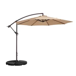 10 ft. Aluminum Cantilever Outdoor Patio Umbrella with Easy Crank Lift in Beige