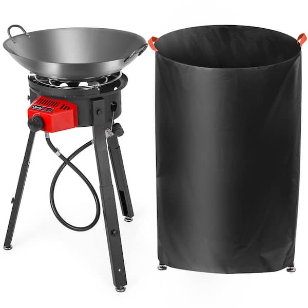 Outdoor Cooker Wok Station with Cover, Wok, 54,000 BTU Burner and Electronic Ignition For Backyard