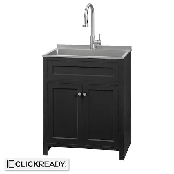 28 in. W Drop-In Laundry Sink with Faucet and Ready to Assemble Cabinet with CLICKREADY Technology in Black