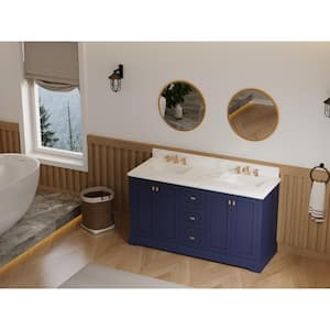 60.6 in. W x 22.4 in. D x 40.7 in. H Freestanding Bathroom Vanity in Navy Blue with 2-White Engineered Stone Top