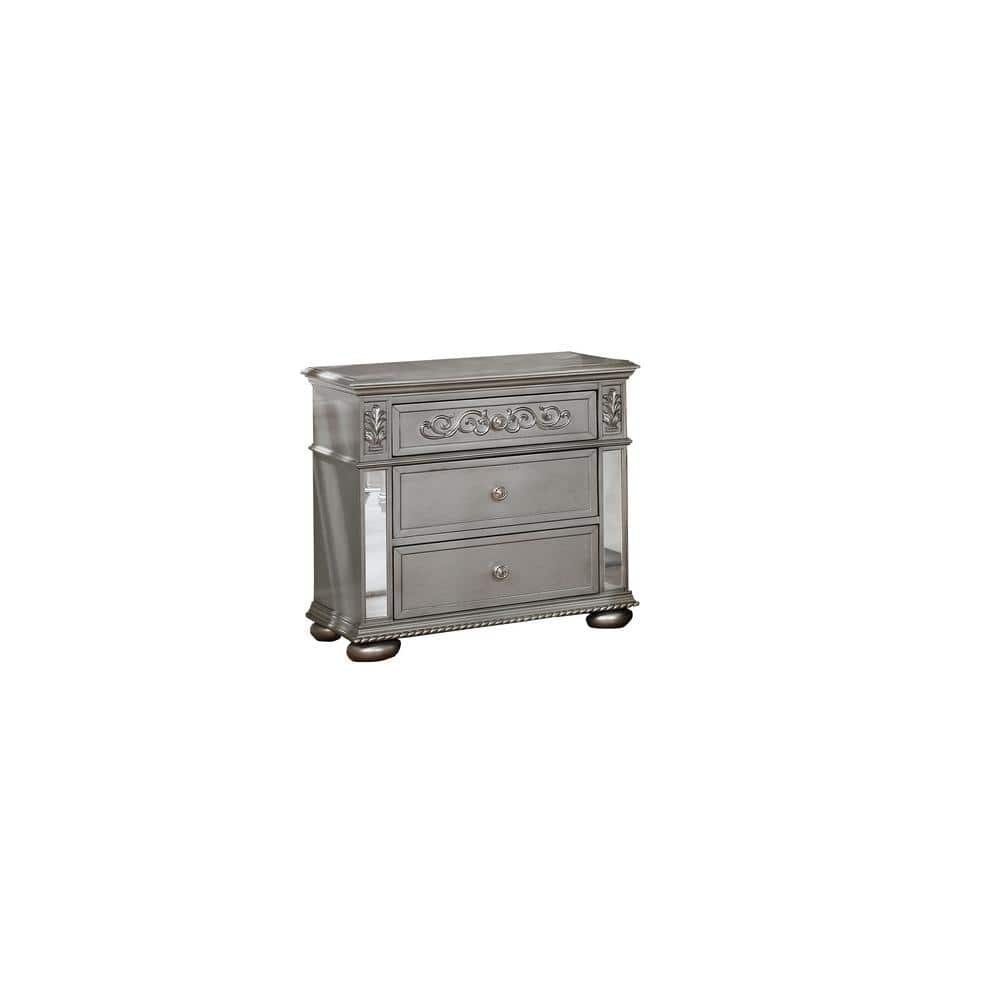 Best Quality Furniture Bonita 3Drawer Grey Nightstand B810NS The Home Depot