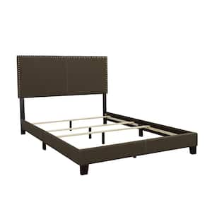 Boyd Gray Wood Frame Queen Panel Bed with Nail head Trim