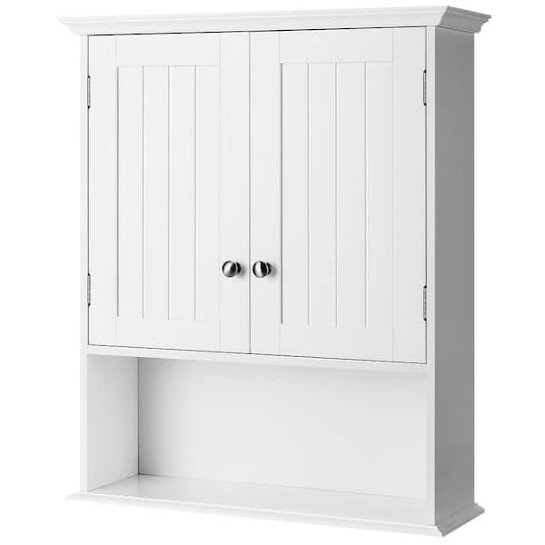 WELLFOR 23-1/2 in. W x 7-1/2 in. D x 28 in. H White Bathroom Storage Wall Cabinet
