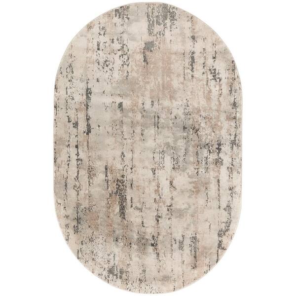 Nourison Concerto Beige Grey 6 ft. x 9 ft. Abstract Contemporary Oval