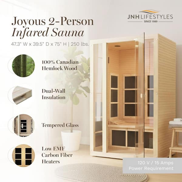 JNH Lifestyles 2-Person Indoor Home Infrared Sauna with Red Light