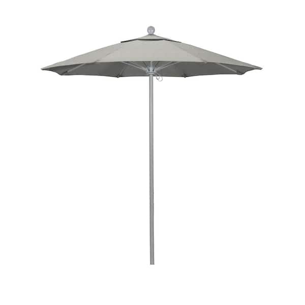 California Umbrella 7.5 ft. Grey Woodgrain Aluminum Commercial Market Patio Umbrella Fiberglass Ribs and Push Lift in Granite Sunbrella