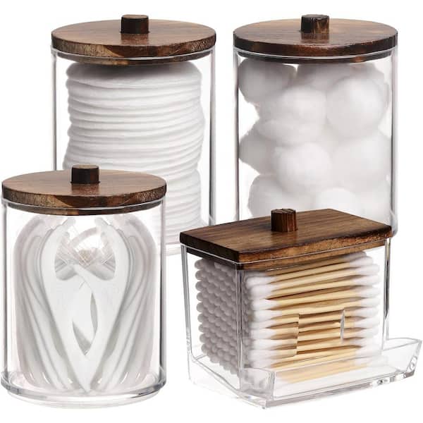 Unbranded 4-Piece Set of Bathroom Storage Jars with Wooden Lids