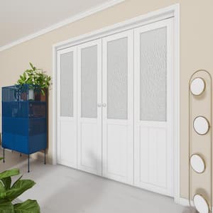 72 in x 80 in (Double 36" Doors)White, MDF, Half Tempered Glass Panel Bi-Fold Interior Door with Hardware Kits