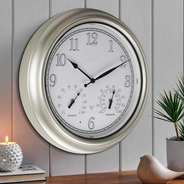 Phewnyzo 18 in. Silver/Gold Outdoor Atomic Wall Clock with