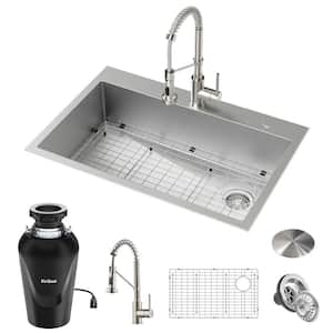 Loften 18 Gauge Stainless Steel 33'' Single Bowl Drop-In Kitchen Sink with WasteGuard Continuous Feed Garbage Disposal
